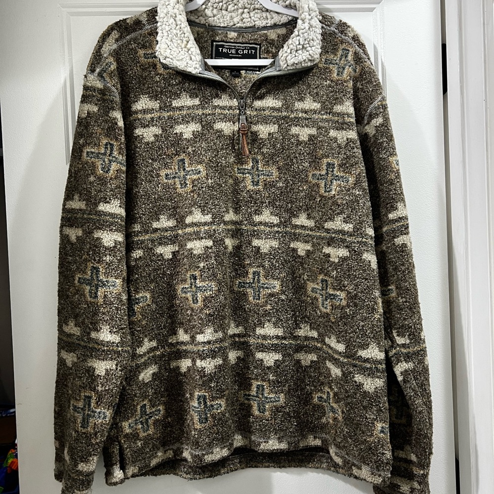 True Grit Men's Tan and Gray Zip Up Sweater